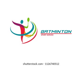 Modern abstract Passionate Badminton Player In Action Logo, Aggressive Jumping Smash, vector illustration