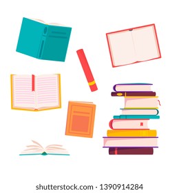 Modern abstract pattern with cartoon books on white background . cartoon, flat vector illustration.