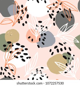 Modern abstract pattern collection. Hero pattern with brush strokes, shapes and floral elements. Trendy pastel colors. Minimalist digital. Fabric print, wrapping paper, poster, flyer, banner design.