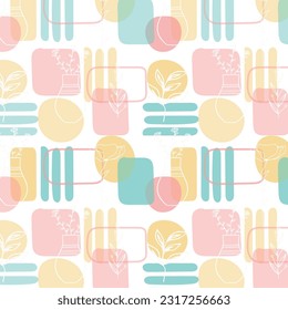 Modern abstract pattern collection. Hero pattern with brush strokes, shapes and floral elements. Trendy pastel colors. Minimalist digital. Fabric print, wrapping paper, poster, flyer, banner design.