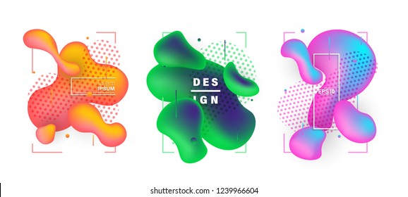 Modern abstract pattern, colorful fluid paint design. Fluid shapes composition. Blue, pink, yellow, green placard poster template. Futuristic design posters. Vector illustration.