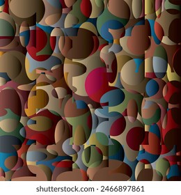 Modern abstract pattern created from random placed elliptical shapes intertwined, filled with dark gradients