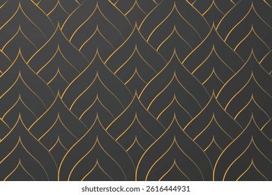 Modern abstract pattern. Gold arches lines on a black background. Elegant and luxurious dark backdrop.
