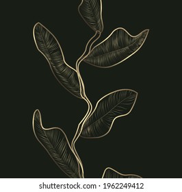 modern abstract pattern of leaves. golden lines. golden leaves.Suitable for flyers, logos and labels, home decor and paintings. Vector illustration.