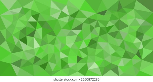 Um padrão abstrato moderno feito de formas triangulares verdes dispostas em um mosaico geométrico dinâmico com uma sensação vibrante e harmoniosa.