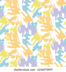 Modern abstract pattern on white. Hand-drawn seamless doodle background with randomly arranged texture in summer positive colors. Abstract vector design for fabric, wrapping paper, wallpaper, wall art