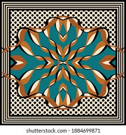 Modern abstract pattern with polka dots, striped backgrounds. Vector patch for print, fabric, scarf design.