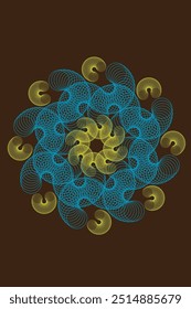 Un patrón abstracto moderno con líneas azules y amarillas onduladas, creando un aspecto dinámico y fresco.