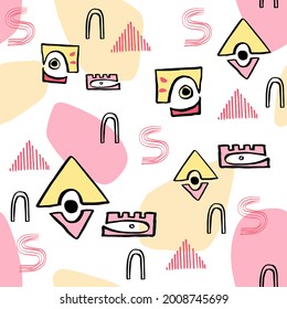 Patrón abstracto moderno con ojos y formas naturales para los niños tela textil, papel envolvente, decoración de papel pintado. Niños de fondo.