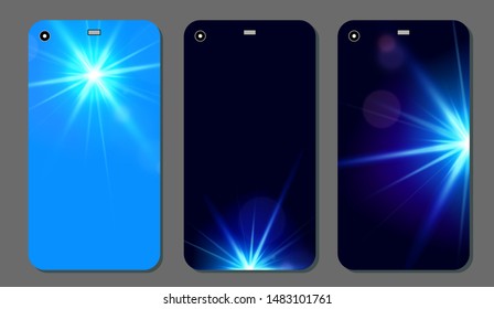 Modern abstract phone covers set. CReliastic light flare. Futuristic design.