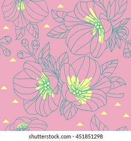 modern abstract pink background with linear flowers