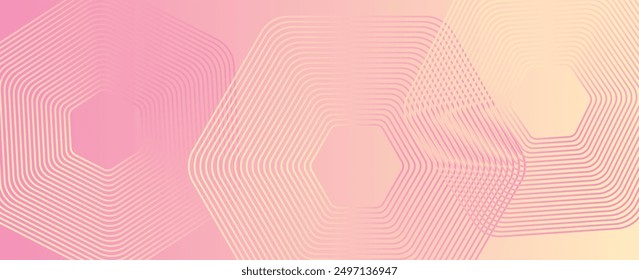 Fondo rosa abstracto moderno con líneas geométricas brillantes. Diseño de forma hexagonal degradado rosa. Concepto de tecnología futurista. para el Anuncio, volante, ciencia, Sitio web, corporativo, cartel, cubierta