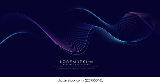 Modern abstract pink blue gradient flowing wave lines on dark background. Glowing lines. Shiny moving lines design. Futuristic banner template. Suit for poster, banner, cover, website, flyer