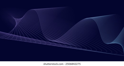 Modern abstract pink blue gradient flowing wave lines on dark background. Glowing lines. Shiny moving lines design. Futuristic banner template. Suit for poster, banner, cover, website, flyer