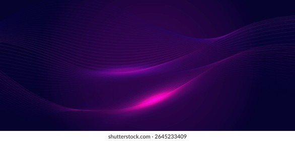 Modern abstract pink blue gradient flowing wave lines on dark background. Glowing lines. Shiny moving lines design. 