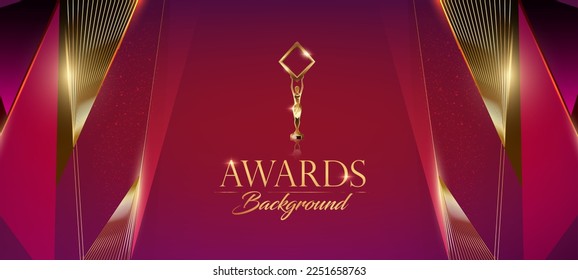 Modern Abstract Pink Red Golden Gold background with diagonal glowing light effect. illustration with trophy. Award Background. Luxury Graphics. Modern Abstract Background. Corner Lines Effect Graphic