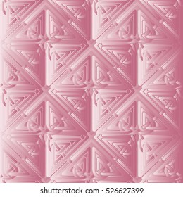Modern abstract pink seamless pattern. Geometric 3d background. Mosaic surface ornate wallpaper. Elegant vector endless ornamental decorative texture. Fabric ornaments.