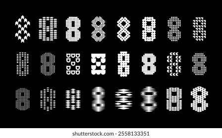 Modern abstract pixel number 8 logo graphic set