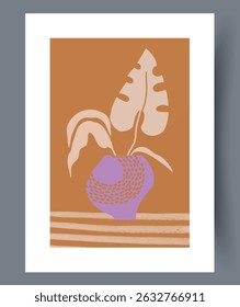 Modern Abstract Plant Art in Earthy Tones with Textured Elements enhancing its appeal
