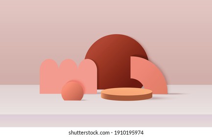 Modern abstract podium display with terracotta color. Product exhibition space for fashion or cosmetic. Vector background.