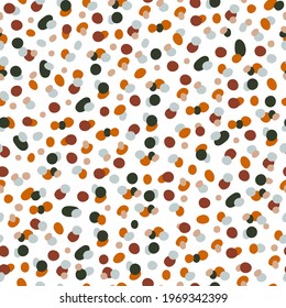 Modern abstract  polka dots seamless pattern with colorful hand drawn various small spots on white background. Creative vector design