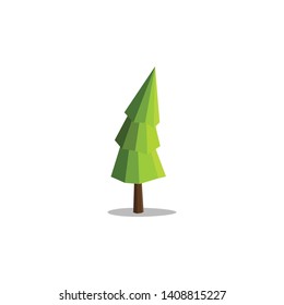 Modern Abstract Polygon Geometric Tree vector Illustrations with 3d low poly look flat shades of green color