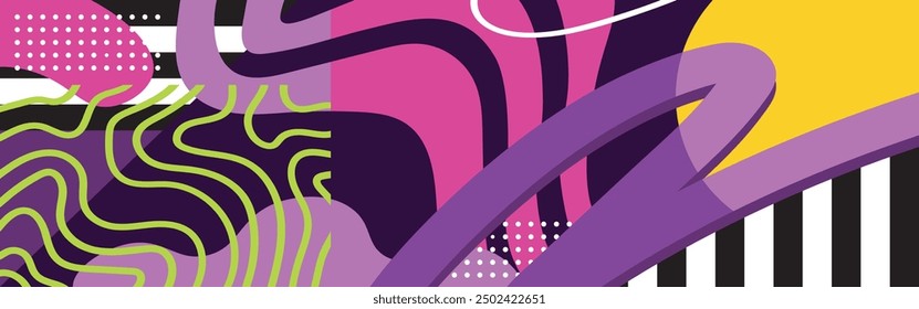 Modern abstract pop geometric design with vibrant colors. Ideal for backgrounds, banners, and digital graphics. This energetic pattern adds a bold, contemporary touch to any creative project.