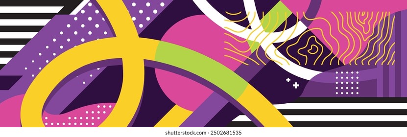 Modern abstract pop geometric design with vibrant colors. Ideal for backgrounds, banners, and digital graphics. This energetic pattern adds a bold, contemporary touch to any creative project