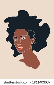 Modern abstract portrait of an African-American woman with Afro-hair on a pastel background. The beauty and fashion of an African girl. Vector illustration.