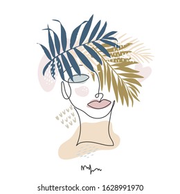 Modern abstract portrait art vector background isolated on white. Hand draw line art background for paper, cover, fabric, interior decor.