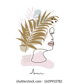 Modern abstract portrait art vector background isolated on white. Hand draw line art background for paper, cover, fabric, interior decor.