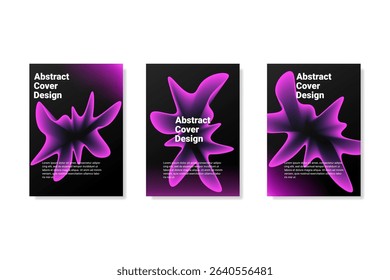 Modern Abstract Poster with Glowing Purple Fluid Shapes on Black Background