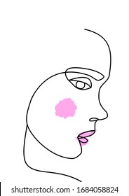 Afiche abstracto moderno, dibujo de una línea de la cara de la mujer. Diseño minimalista de diseño en tonos pastel para tarjetas, impresiones, paredes de arte. Belleza y concepto de moda. Ilustración del vector