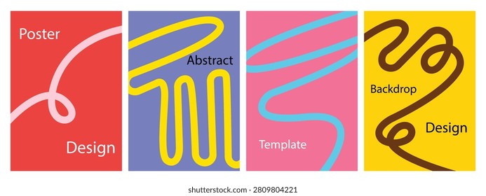 Modern abstract poster template collection featuring colorful curved line compositions, editable layouts, creative backgrounds, branding materials, print publications, advertising, presentations, and contemporary graphic design applications.