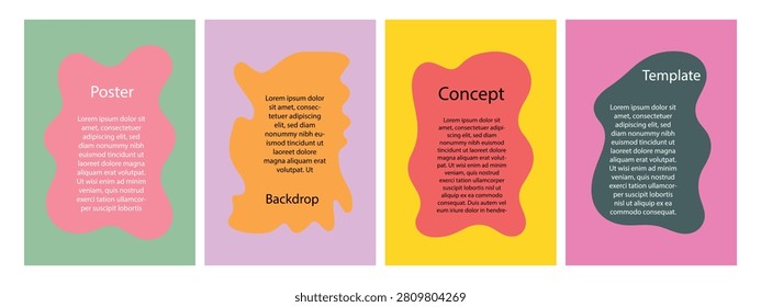 Modern abstract poster template collection with colorful organic shapes, editable layouts for branding, brochures, magazines, presentations, print materials, social media, marketing campaigns, and creative graphic projects.