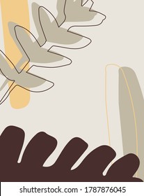 Modern abstract poster template with hand drawn botanical elements and abstract shapes in trendy warm color palette . designed for wallpaper.advertising and cards