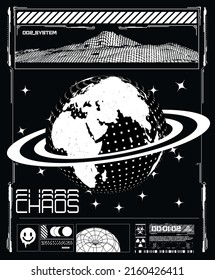 Ein modernes abstraktes Poster des Universums. Im sauren Stil, auf schwarzem Hintergrund hervorgehoben. Design für Grafiken auf T-Shirts, Bannern, Modedrucken, T-Shirts. Vektorgrafik