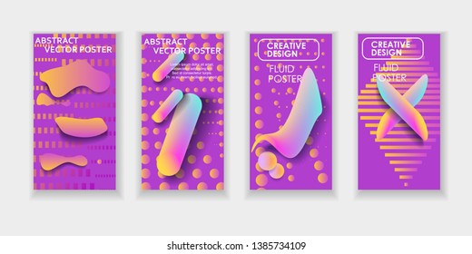 Modern abstract posters set. 3d volume geometric shapes.