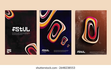 Affiches d'Abstrait moderne avec des tourbillons colorés vifs et affichage d'art graphique en couches
