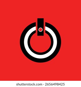 Modern abstract power button symbol with black and white design on red - Powered by Shutterstock - Get 15% off with code: PIKWIZARD15