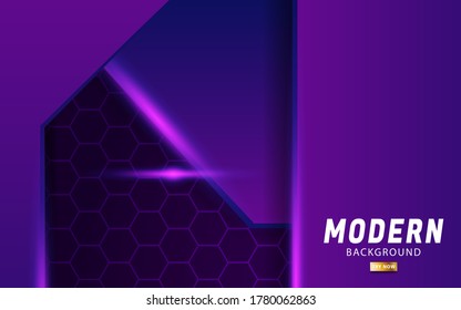 moderne abstrakte, violette Farbverlauf-Vektorhintergrund-Design.Überschneidungen Ebenen mit Papiereffekt.Realistischer Lichteffekt auf hexagonfarbenem, strukturiertem Hintergrund.Vektorgrafik.