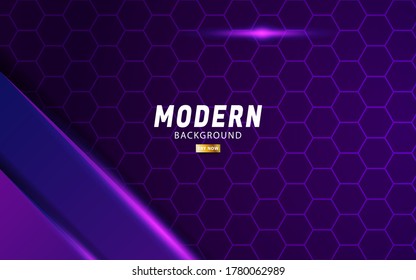 moderne abstrakte, violette Farbverlauf-Vektorhintergrund-Design.Überschneidungen Ebenen mit Papiereffekt.Realistischer Lichteffekt auf hexagonfarbenem, strukturiertem Hintergrund.Vektorgrafik.