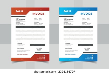 Modern abstract professional invoice template