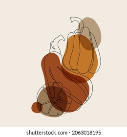 Modern abstract pumpkin drawing. Autumn pumpkins outlines on geometric background. Squashes line art wallpaper for boho style, fall mood, thanksgiving, halloween, notebook print