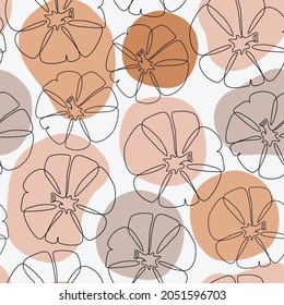 Modern abstract pumpkin drawing seamless pattern. Autumn pumpkins top view on geometric background. Squashes one line art wallpaper for fall fabric, textile, thanksgiving, halloween, notebook prints