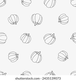 Modern abstract pumpkin drawing seamless pattern. Autumn pumpkins outlines. Squashes one line art wallpaper for fall fabric, textile, thanksgiving, halloween, notebook prints