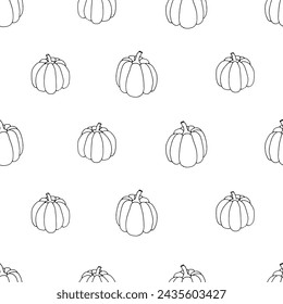 Modern abstract pumpkin drawing seamless pattern. Autumn pumpkins outlines. Squashes one line art wallpaper for fall fabric, textile, thanksgiving, halloween, notebook prints