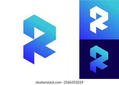 Modern Abstract "R" Shape Logo with Gradient Colors