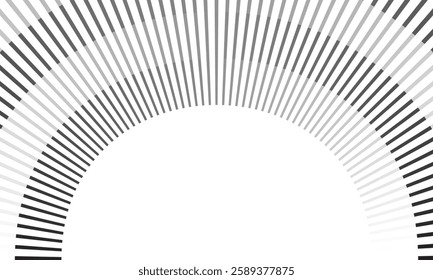 Modern Abstract Radial Arch of Black-and-White Lines Creating a Minimalist Optical Illusion with a Dynamic Curved Design