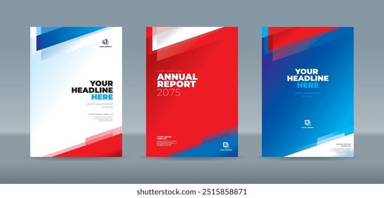 Modern abstract random transparent triangle on white red blue background. A4 size book cover template for annual report, magazine, booklet, proposal, portfolio, brochure, poster